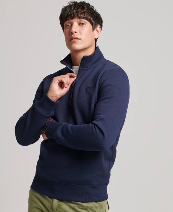 Superdry hanorac cu jumătate de fermoar cu logo esențial din bumbac organic îmbrăcăminte marina bărbați JX0Z5062