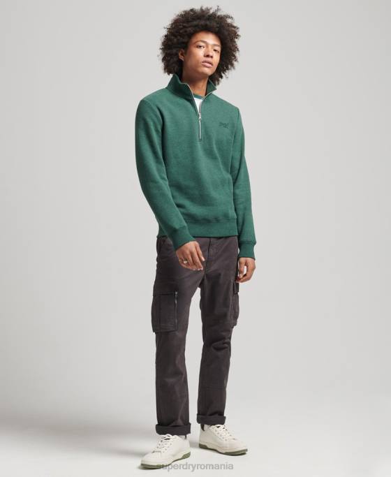 Superdry hanorac cu jumătate de fermoar cu logo esențial din bumbac organic îmbrăcăminte verde bărbați JX0Z5130