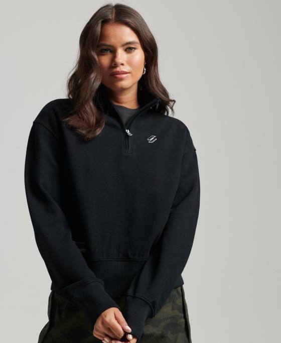Superdry hanorac cu jumătate de fermoar cu logo esențial îmbrăcăminte negru femei JX0Z5840