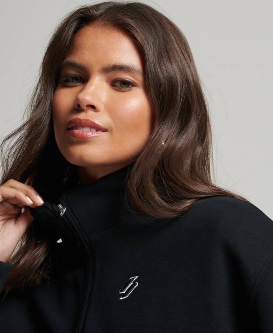 Superdry hanorac cu jumătate de fermoar cu logo esențial îmbrăcăminte negru femei JX0Z5840