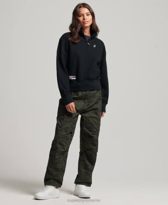 Superdry hanorac cu jumătate de fermoar cu logo esențial îmbrăcăminte negru femei JX0Z5840