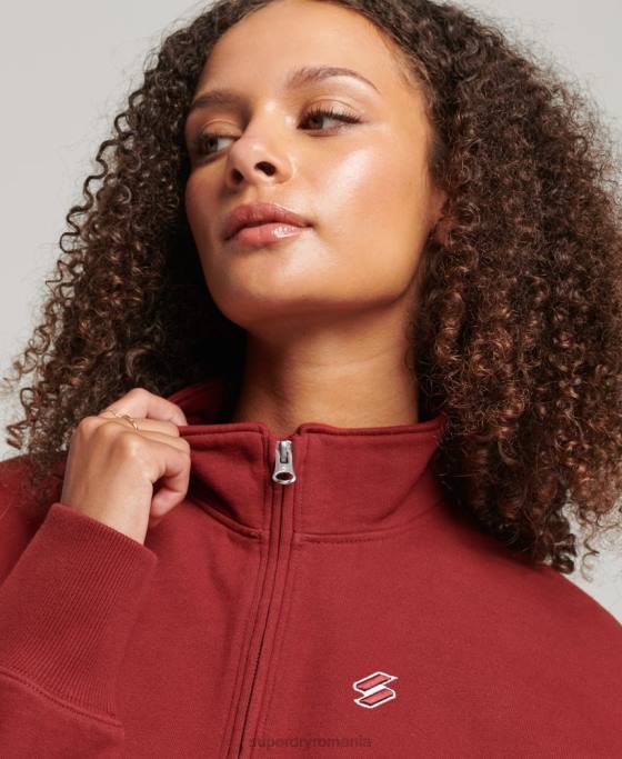 Superdry hanorac cu jumătate de fermoar cu logo esențial îmbrăcăminte roșu femei JX0Z6051