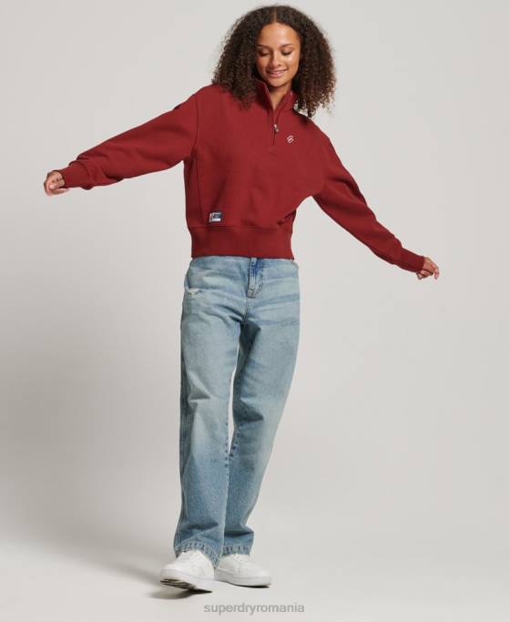 Superdry hanorac cu jumătate de fermoar cu logo esențial îmbrăcăminte roșu femei JX0Z6051