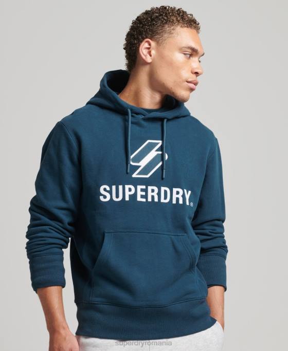 Superdry hanorac cu logo cu aplicații stivuite îmbrăcăminte albastru inchis bărbați JX0Z5161