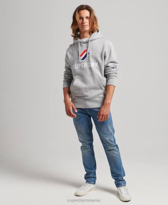 Superdry hanorac cu logo cu aplicații stivuite îmbrăcăminte gri bărbați JX0Z5115