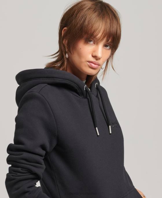 Superdry hanorac cu logo esențial din bumbac organic îmbrăcăminte negru femei JX0Z5766