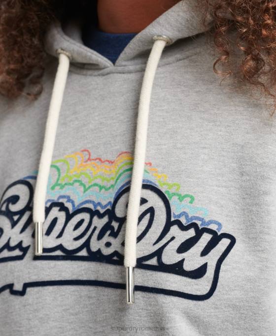 Superdry hanorac cu logo grafic curcubeu îmbrăcăminte gri femei JX0Z5892