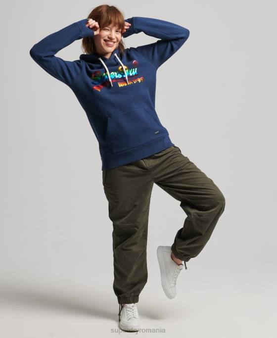 Superdry hanorac cu logo grafic curcubeu îmbrăcăminte marina femei JX0Z6029