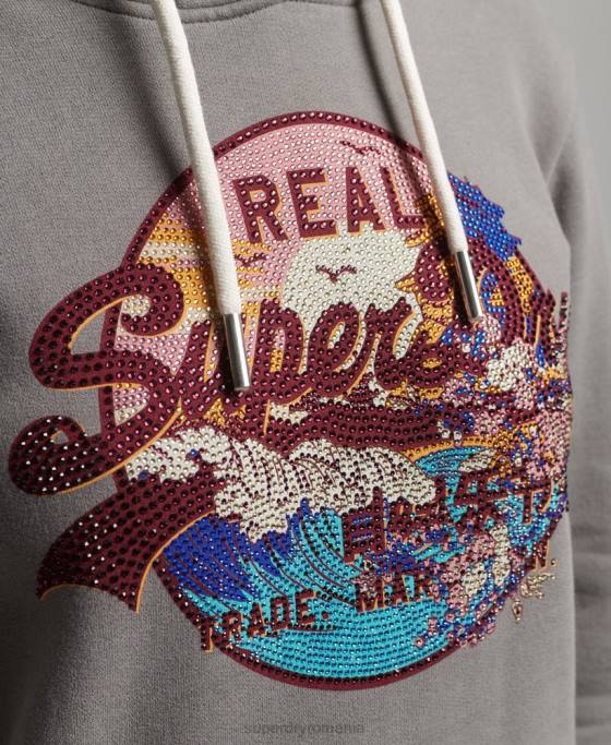 Superdry hanorac cu logo grafic japonez îmbrăcăminte gri femei JX0Z5753