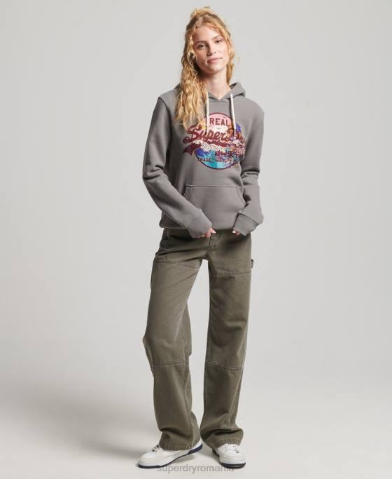 Superdry hanorac cu logo grafic japonez îmbrăcăminte gri femei JX0Z5753