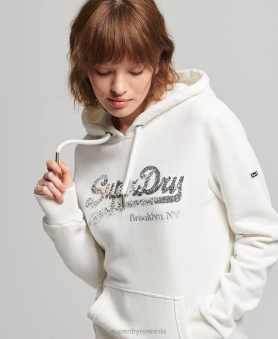 Superdry hanorac cu logo grafic strălucitor îmbrăcăminte cremă femei JX0Z5945