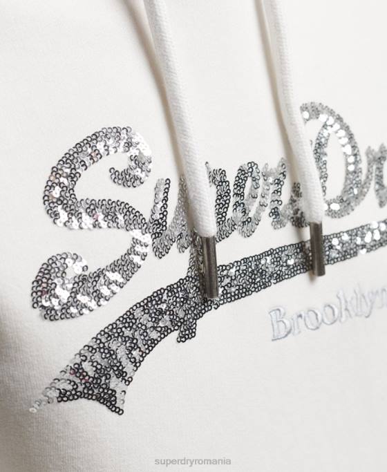 Superdry hanorac cu logo grafic strălucitor îmbrăcăminte cremă femei JX0Z5945