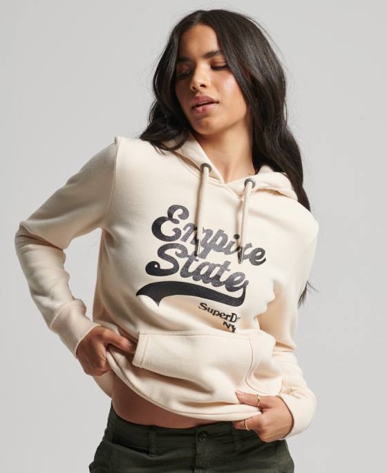 Superdry hanorac cu logo grafic strălucitor îmbrăcăminte cremă femei JX0Z5949
