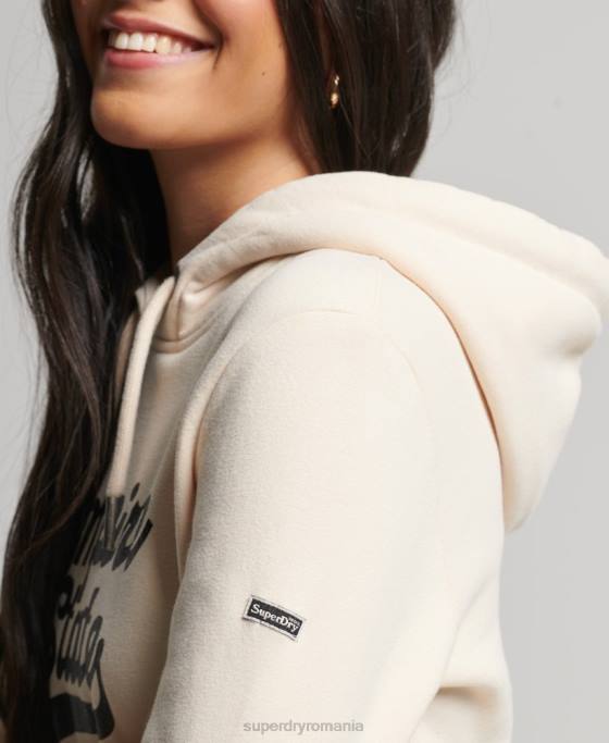 Superdry hanorac cu logo grafic strălucitor îmbrăcăminte cremă femei JX0Z5949
