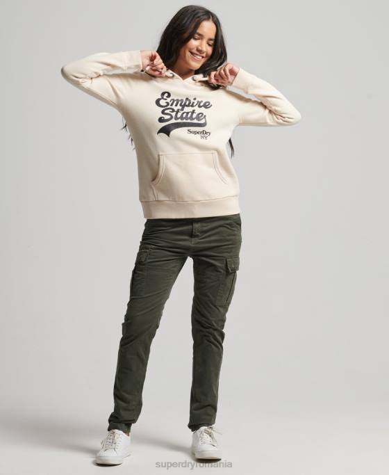 Superdry hanorac cu logo grafic strălucitor îmbrăcăminte cremă femei JX0Z5949