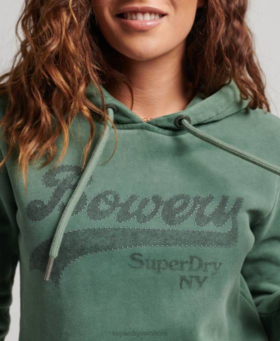 Superdry hanorac cu logo grafic strălucitor îmbrăcăminte verde femei JX0Z6074