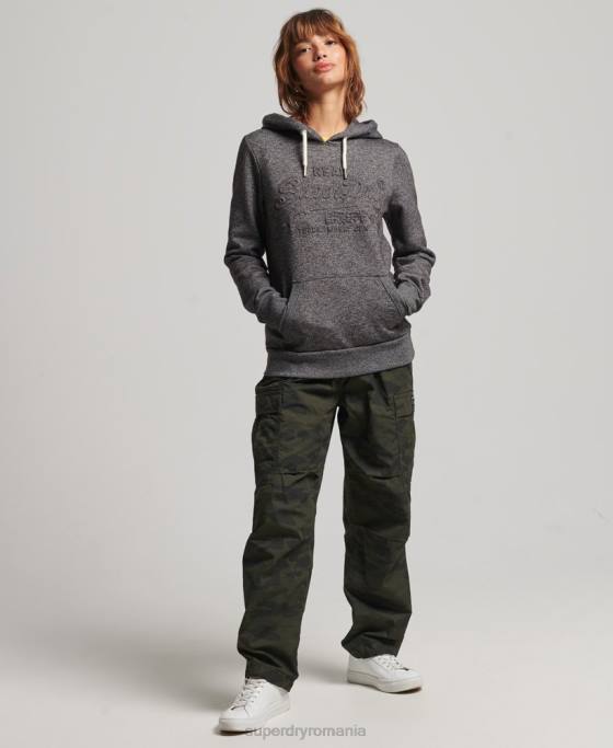 Superdry hanorac cu logo grafic în relief îmbrăcăminte gri inchis femei JX0Z3285