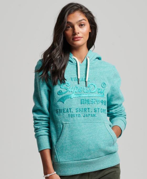 Superdry hanorac cu logo grafic în relief îmbrăcăminte verde femei JX0Z3419