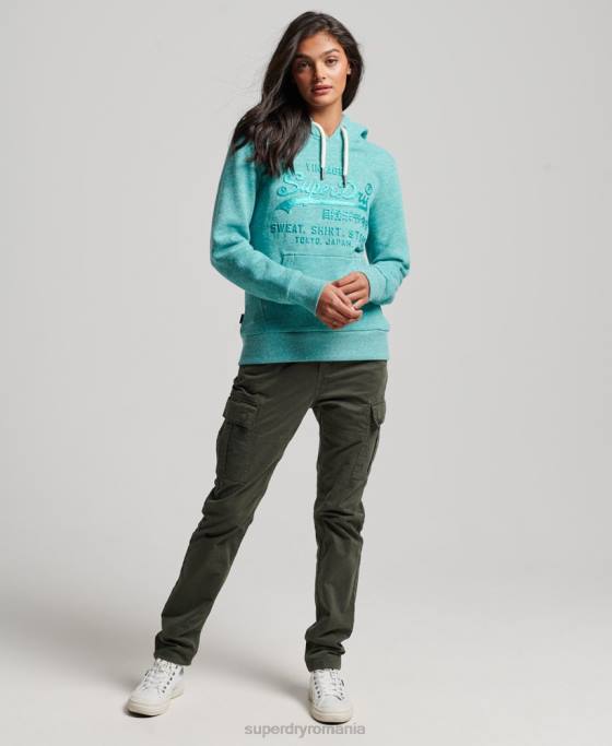 Superdry hanorac cu logo grafic în relief îmbrăcăminte verde femei JX0Z3419