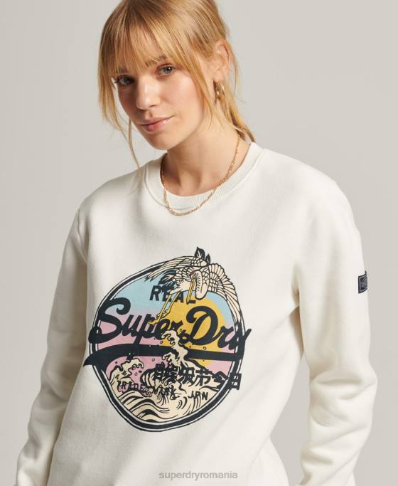 Superdry hanorac cu logo narativ vintage îmbrăcăminte cremă femei JX0Z3456