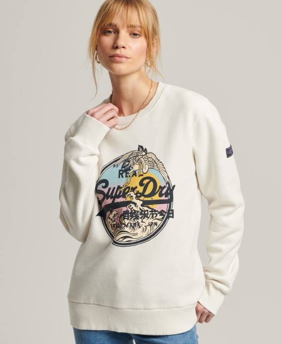 Superdry hanorac cu logo narativ vintage îmbrăcăminte cremă femei JX0Z3456