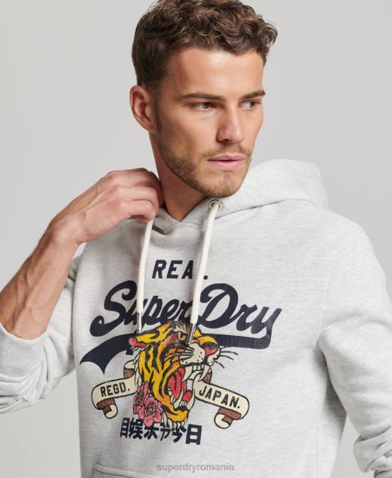 Superdry hanorac cu logo narativ vintage îmbrăcăminte gri deschis bărbați JX0Z615
