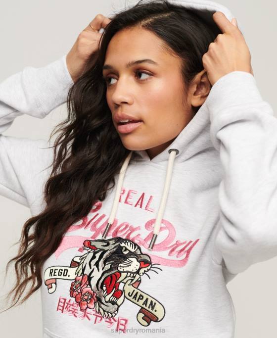 Superdry hanorac cu logo narativ vintage îmbrăcăminte gri deschis femei JX0Z2108