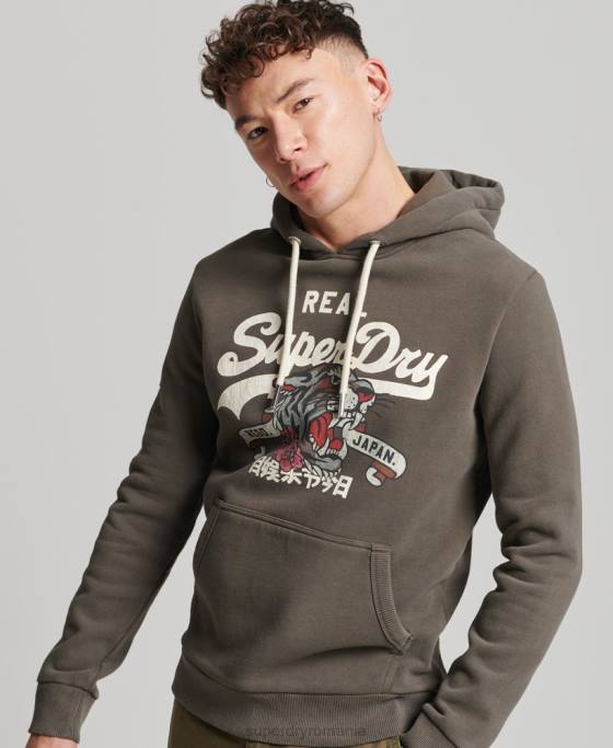 Superdry hanorac cu logo narativ vintage îmbrăcăminte gri inchis bărbați JX0Z535