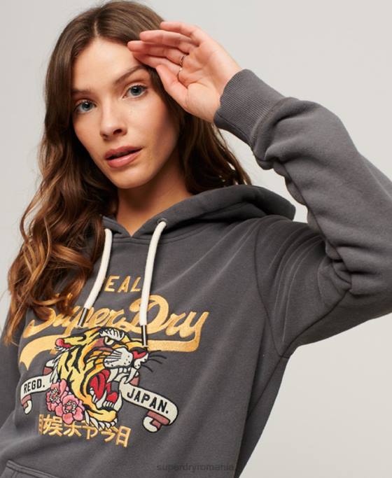 Superdry hanorac cu logo narativ vintage îmbrăcăminte gri inchis femei JX0Z2128