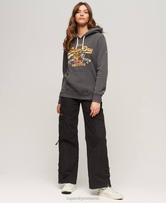 Superdry hanorac cu logo narativ vintage îmbrăcăminte gri inchis femei JX0Z2128
