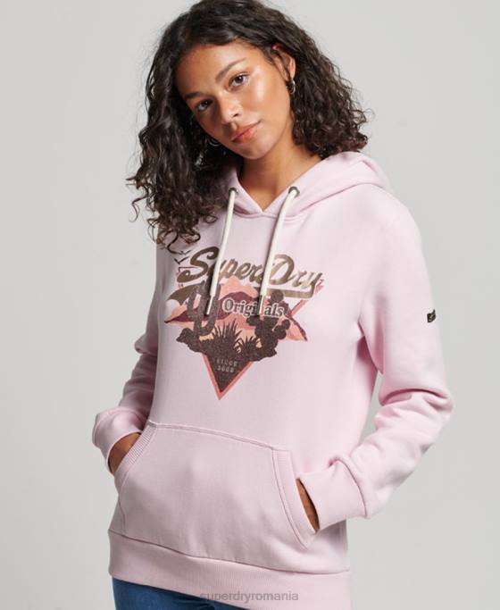 Superdry hanorac cu logo narativ vintage îmbrăcăminte roz femei JX0Z2219