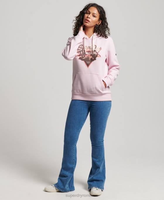 Superdry hanorac cu logo narativ vintage îmbrăcăminte roz femei JX0Z2219