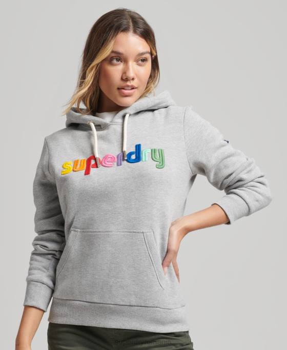 Superdry hanorac cu logo-ul curcubeu brodat îmbrăcăminte gri femei JX0Z3446