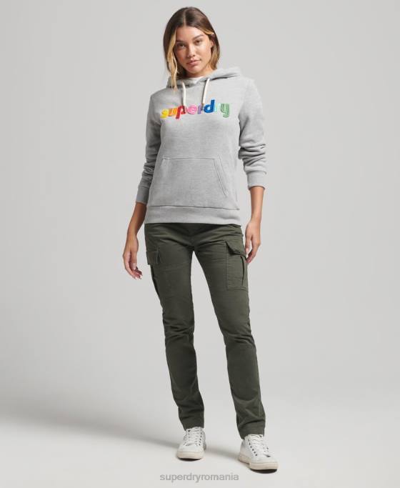 Superdry hanorac cu logo-ul curcubeu brodat îmbrăcăminte gri femei JX0Z3446