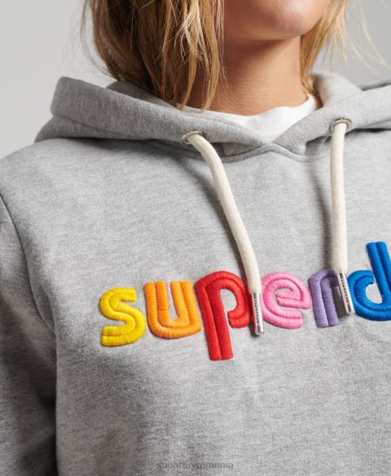 Superdry hanorac cu logo-ul curcubeu brodat îmbrăcăminte gri femei JX0Z3446