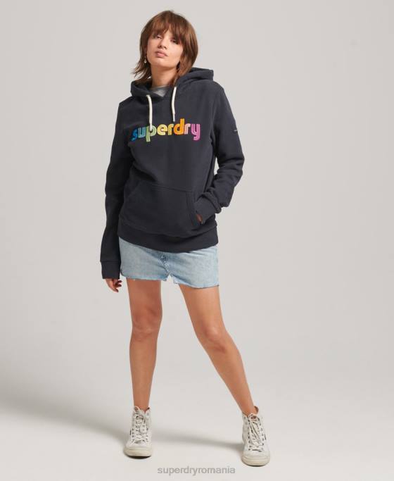 Superdry hanorac cu logo-ul curcubeu brodat îmbrăcăminte marina femei JX0Z3428