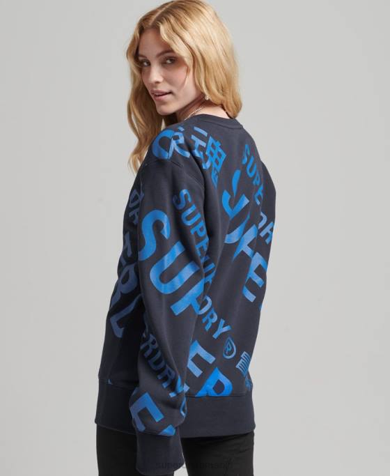 Superdry hanorac cu logo-ul de bază cu imprimeu peste tot îmbrăcăminte marina femei JX0Z5887