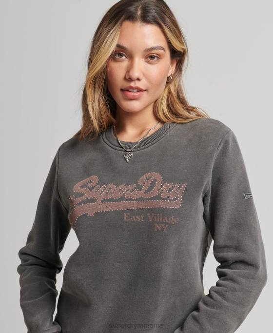 Superdry hanorac cu logo vintage borough crew îmbrăcăminte gri inchis femei JX0Z5910
