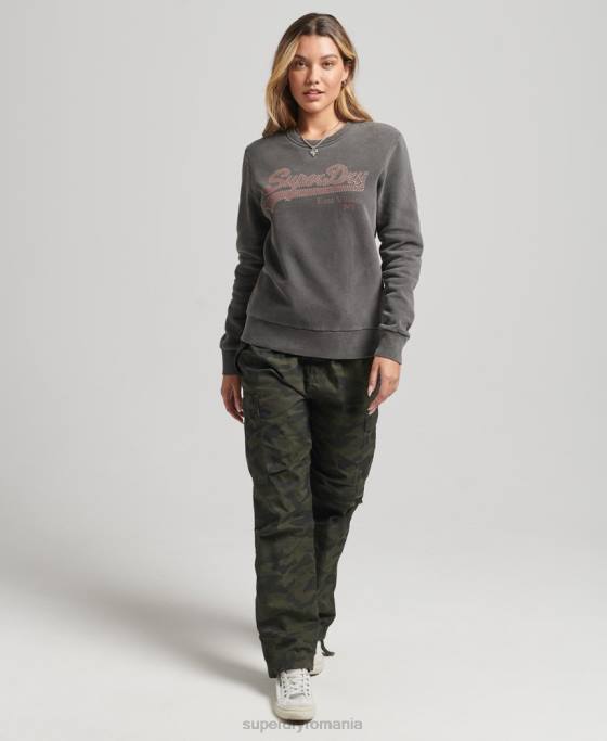 Superdry hanorac cu logo vintage borough crew îmbrăcăminte gri inchis femei JX0Z5910
