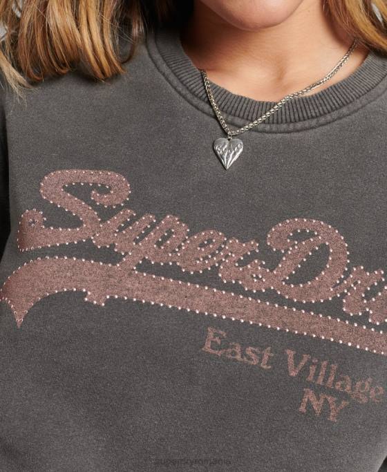 Superdry hanorac cu logo vintage borough crew îmbrăcăminte gri inchis femei JX0Z5910