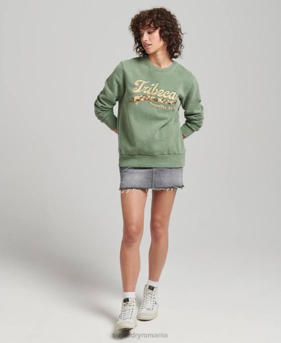 Superdry hanorac cu logo vintage borough crew îmbrăcăminte verde femei JX0Z6112