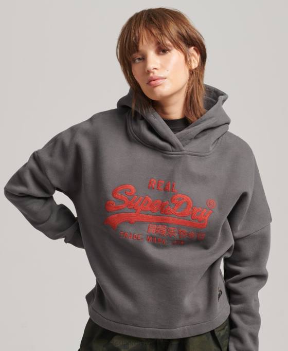 Superdry hanorac cu logo vintage box fit îmbrăcăminte gri inchis femei JX0Z5764