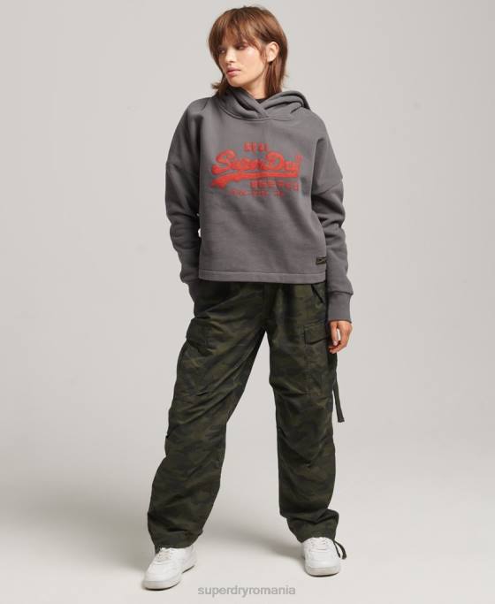 Superdry hanorac cu logo vintage box fit îmbrăcăminte gri inchis femei JX0Z5764