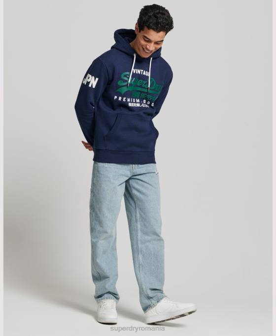 Superdry hanorac cu logo vintage din bumbac organic îmbrăcăminte albastru inchis bărbați JX0Z653