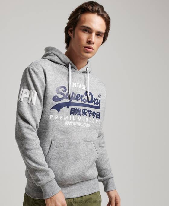 Superdry hanorac cu logo vintage din bumbac organic îmbrăcăminte gri bărbați JX0Z686