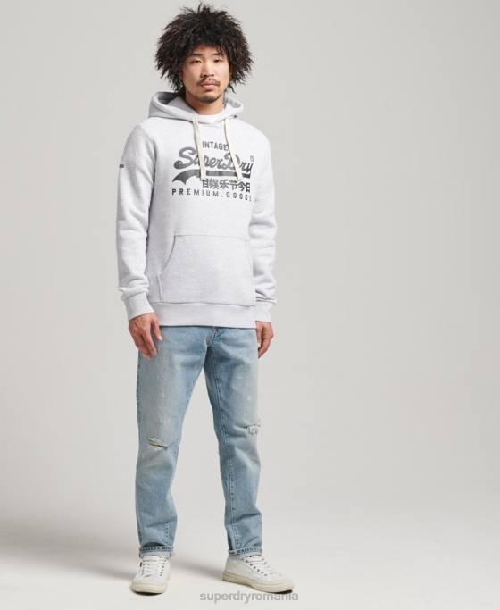 Superdry hanorac cu logo vintage heritage îmbrăcăminte gri deschis bărbați JX0Z5082
