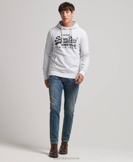Superdry hanorac cu logo vintage heritage îmbrăcăminte gri deschis bărbați JX0Z853