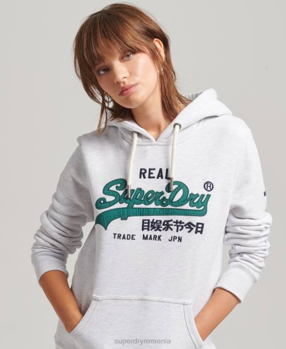 Superdry hanorac cu logo vintage heritage îmbrăcăminte gri deschis femei JX0Z6152