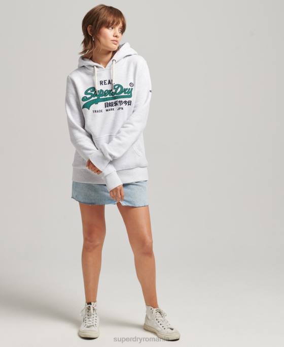 Superdry hanorac cu logo vintage heritage îmbrăcăminte gri deschis femei JX0Z6152