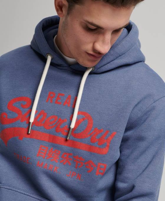 Superdry hanorac cu logo vintage marl îmbrăcăminte albastru bărbați JX0Z500